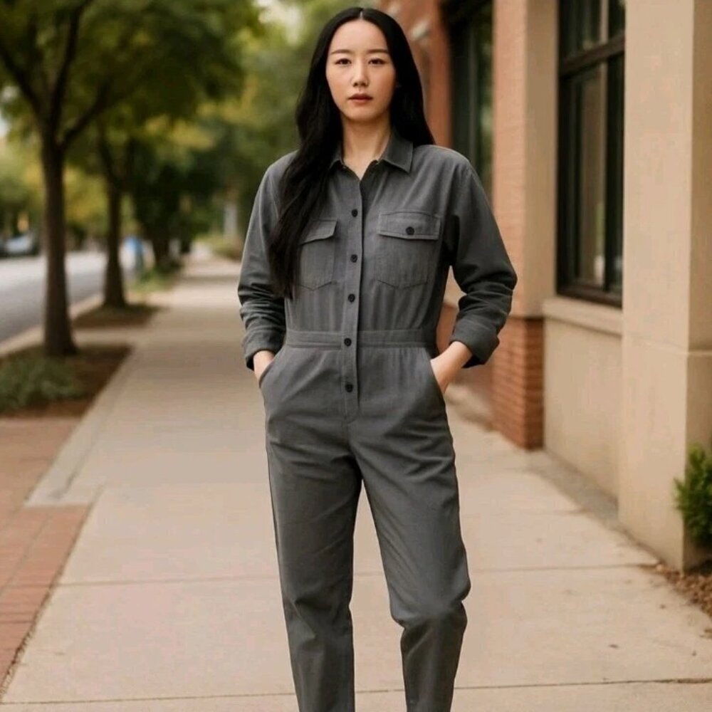 Outerknown Jumpsuit Women's Size M Gray Linen Blend One Piece Coveralls
